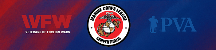 Logos of Veterans of Foreign Wars (VFW), Marine Corps League, and paralyzed veterans of America